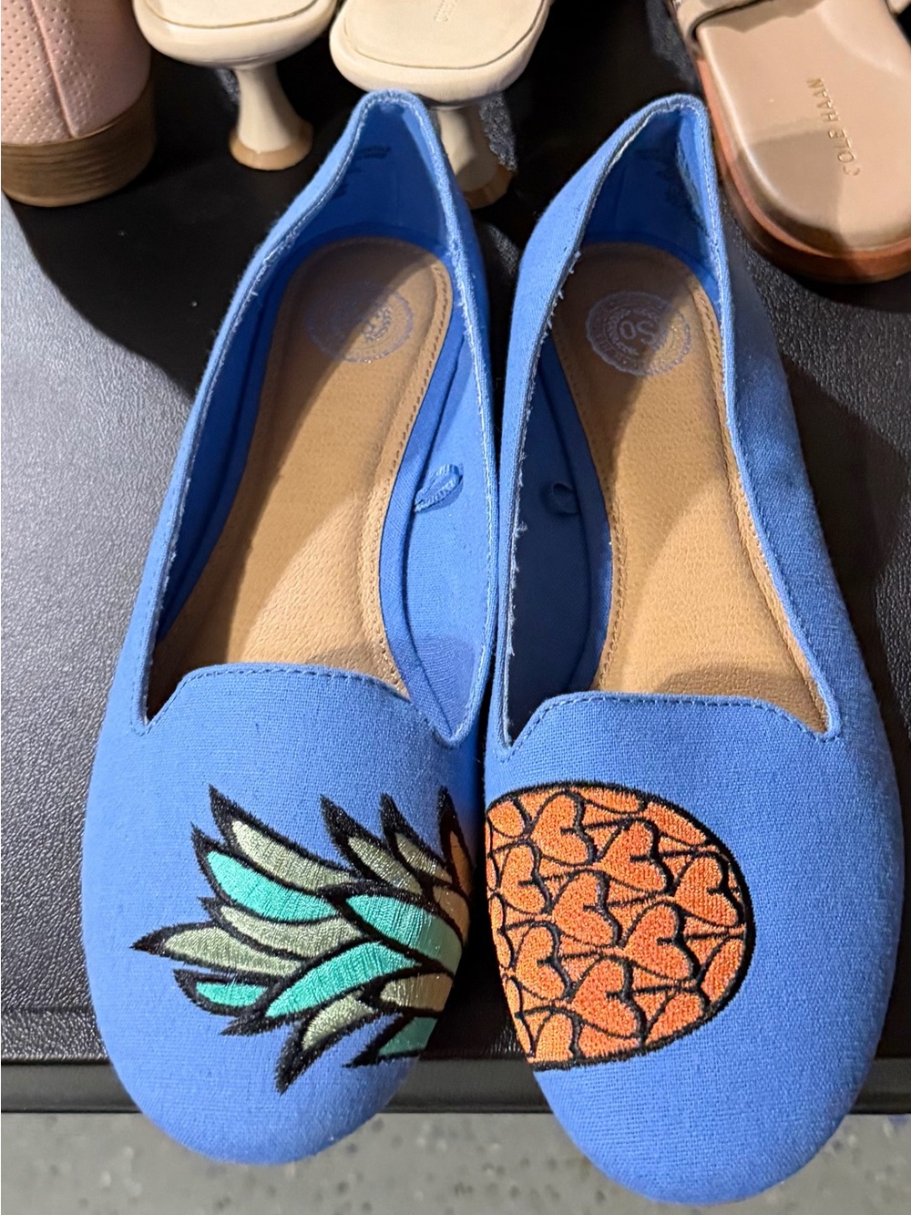 Blue Pineapple Embroidered Women's Flats